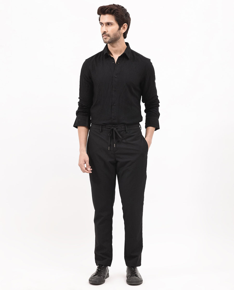 Rare Rabbit Men's Ufa Black Viscose Plain Regular Fit Full Sleeve Collared Shirt