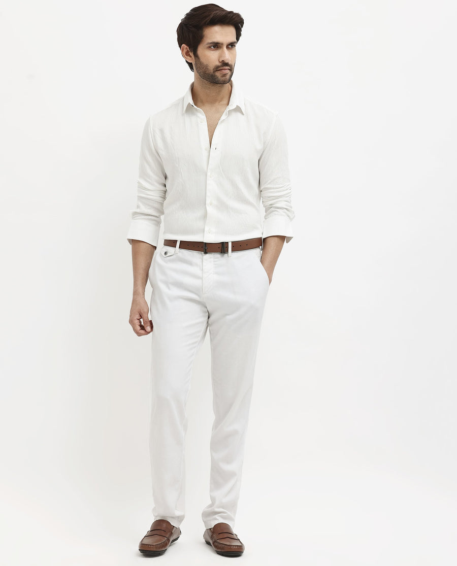 Rare Rabbit Men's Ufa White Viscose Plain Regular Fit Full Sleeve Collared Shirt