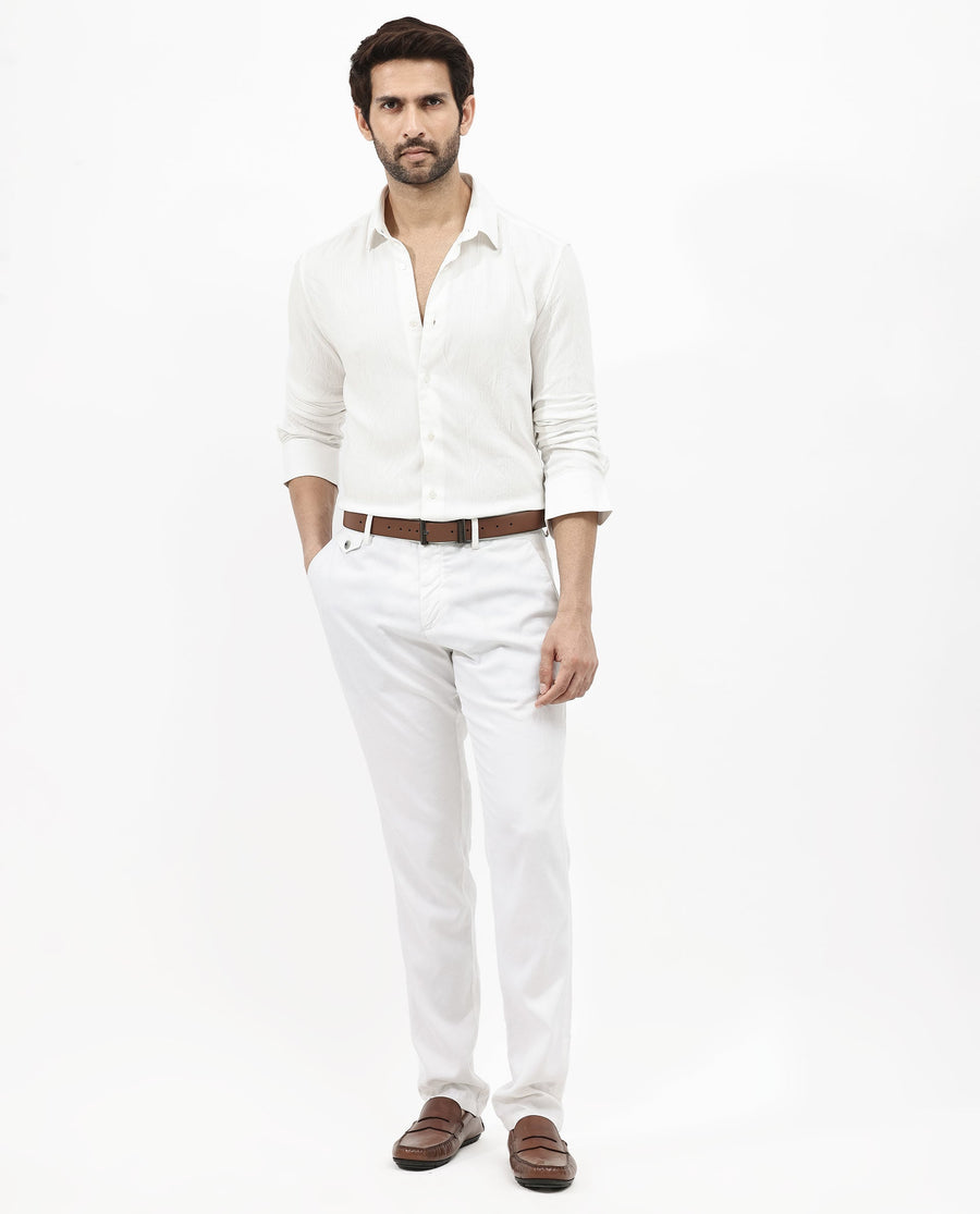 Rare Rabbit Men's Ufa White Viscose Plain Regular Fit Full Sleeve Collared Shirt