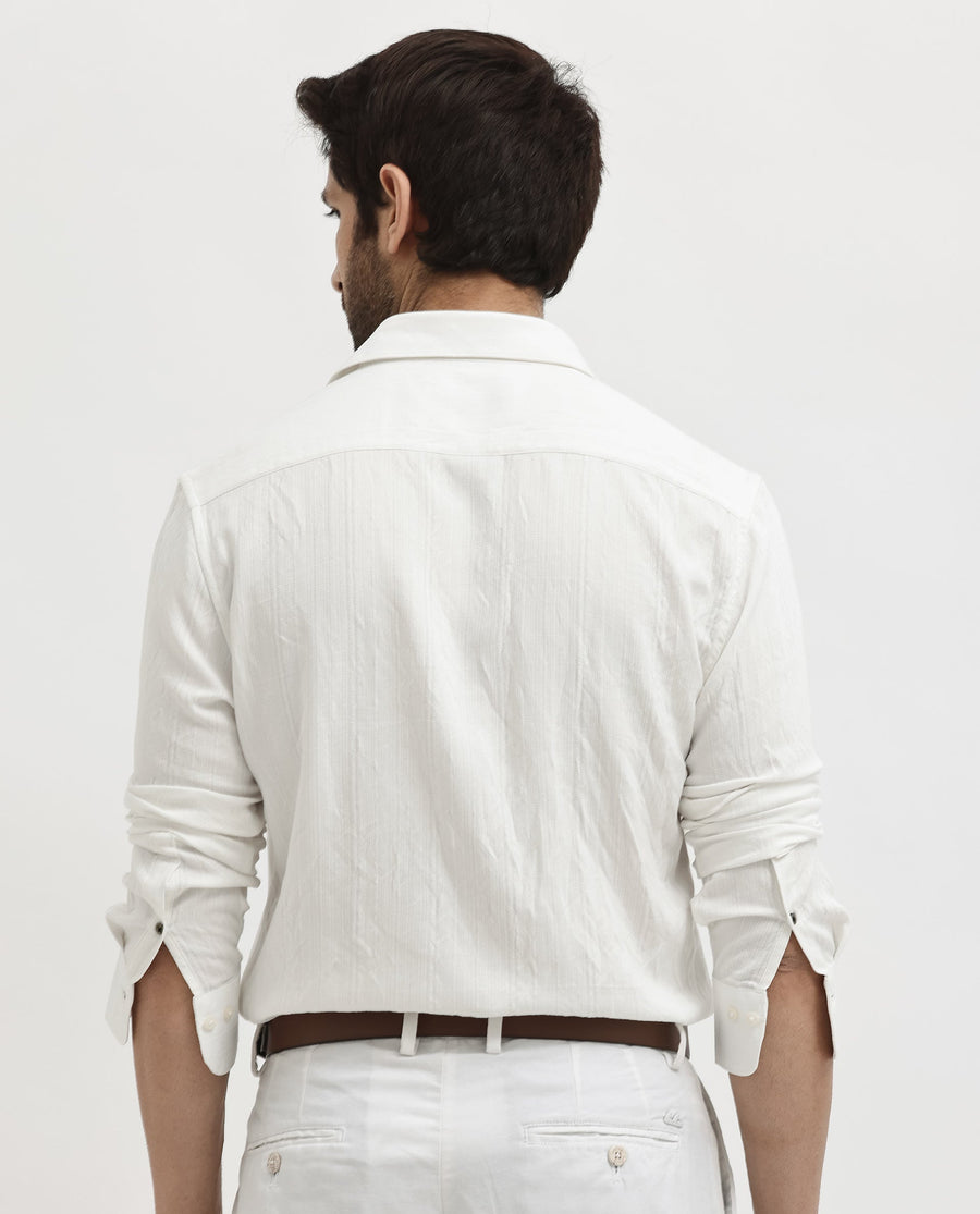 Rare Rabbit Men's Ufa White Viscose Plain Regular Fit Full Sleeve Collared Shirt