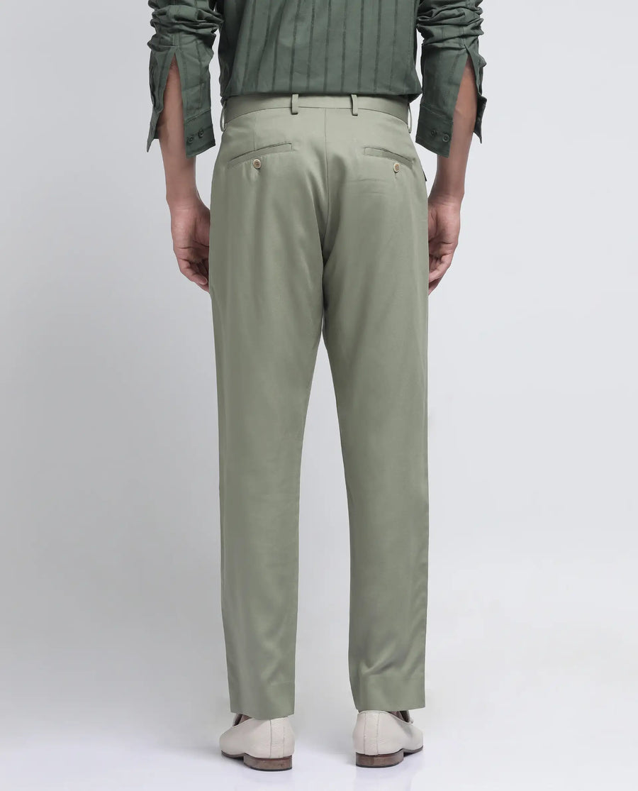 Rare Rabbit Men's Ugo Dusky Green Cotton Blend Plain Regular Fit Trouser