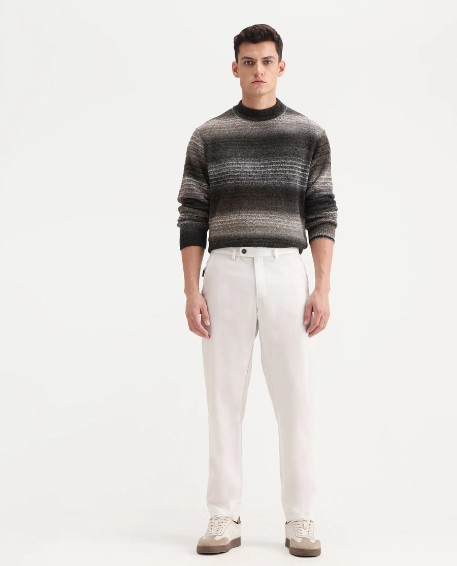 Rare Rabbit Men's Ugo White Cotton Blend Plain Regular Fit Trouser