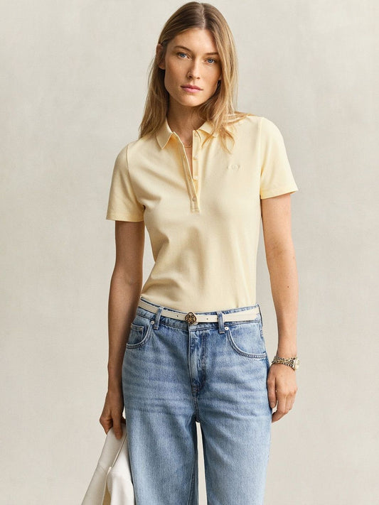 Gant Women Yellow Solid Slim Fit Shield Pique Polo T-Shirt