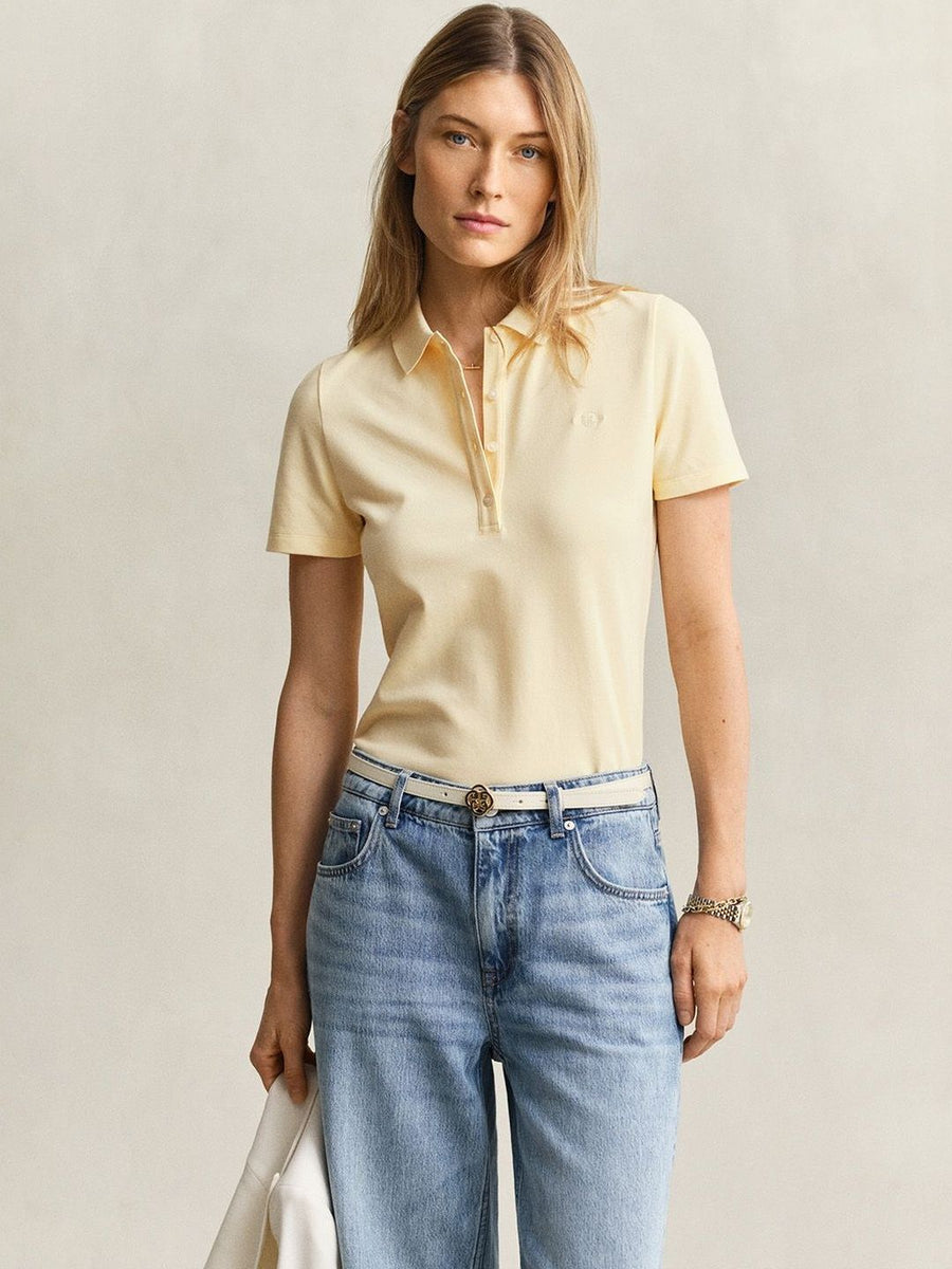 Gant Women Yellow Solid Slim Fit Shield Pique Polo T-Shirt