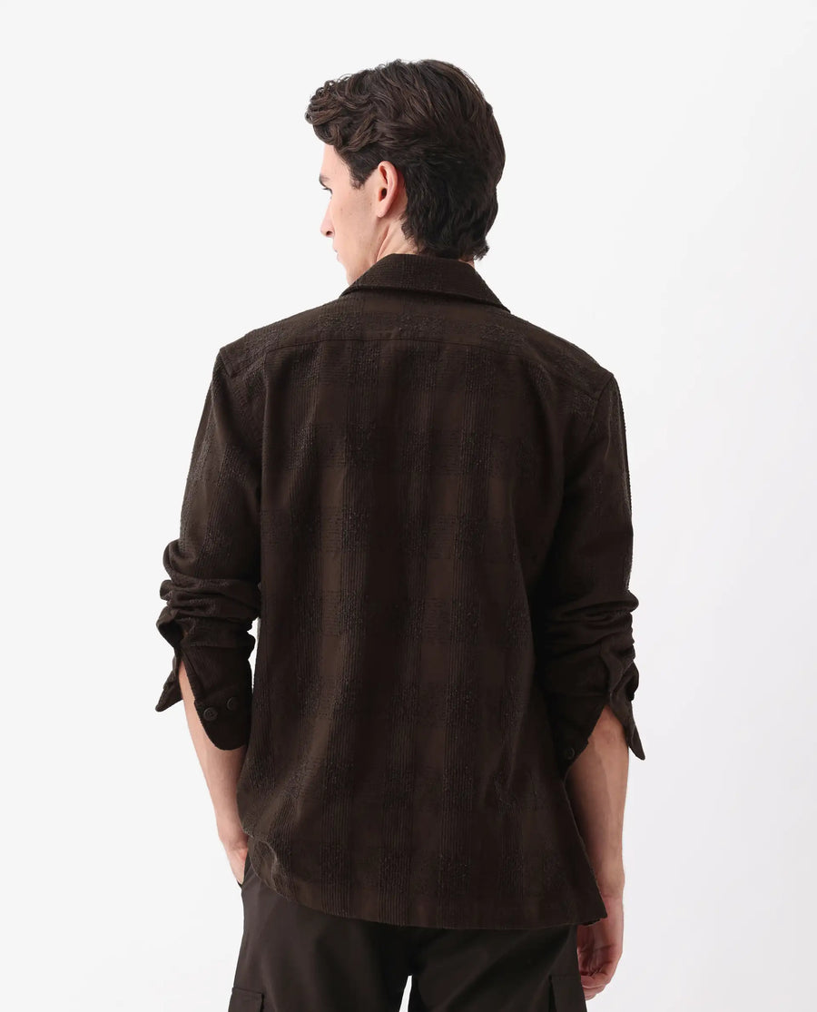 Rare Rabbit Men's Una Brown Cotton Checked Print Regular Fit Full Sleeve Collared Shirt