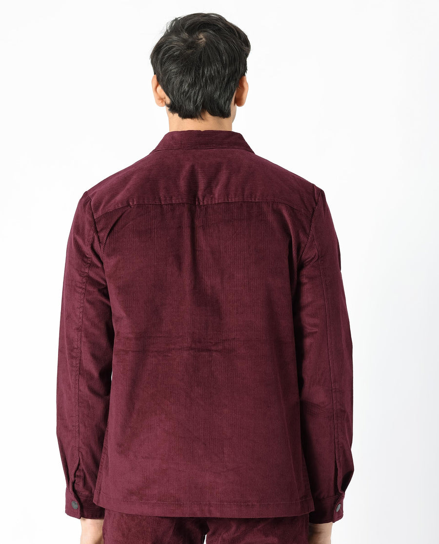 Rare Rabbit Men's Upto Dark Maroon Cotton Plain Regular Fit Full Sleeve Spread Collar Jacket