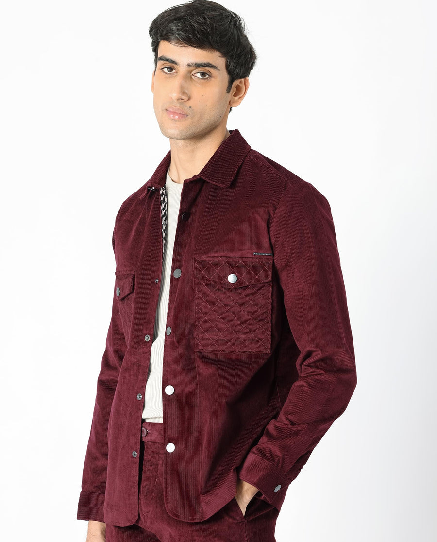 Rare Rabbit Men's Upto Dark Maroon Cotton Plain Regular Fit Full Sleeve Spread Collar Jacket