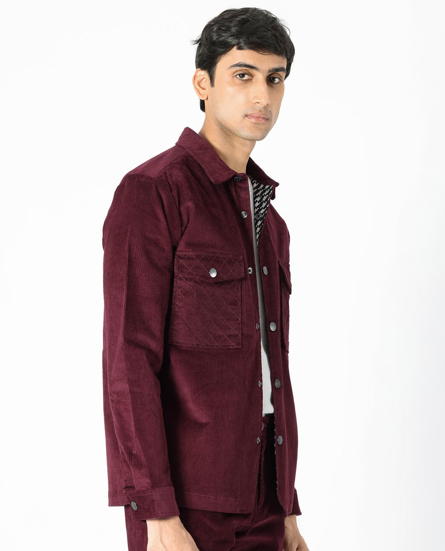 Rare Rabbit Men's Upto Dark Maroon Cotton Plain Regular Fit Full Sleeve Spread Collar Jacket