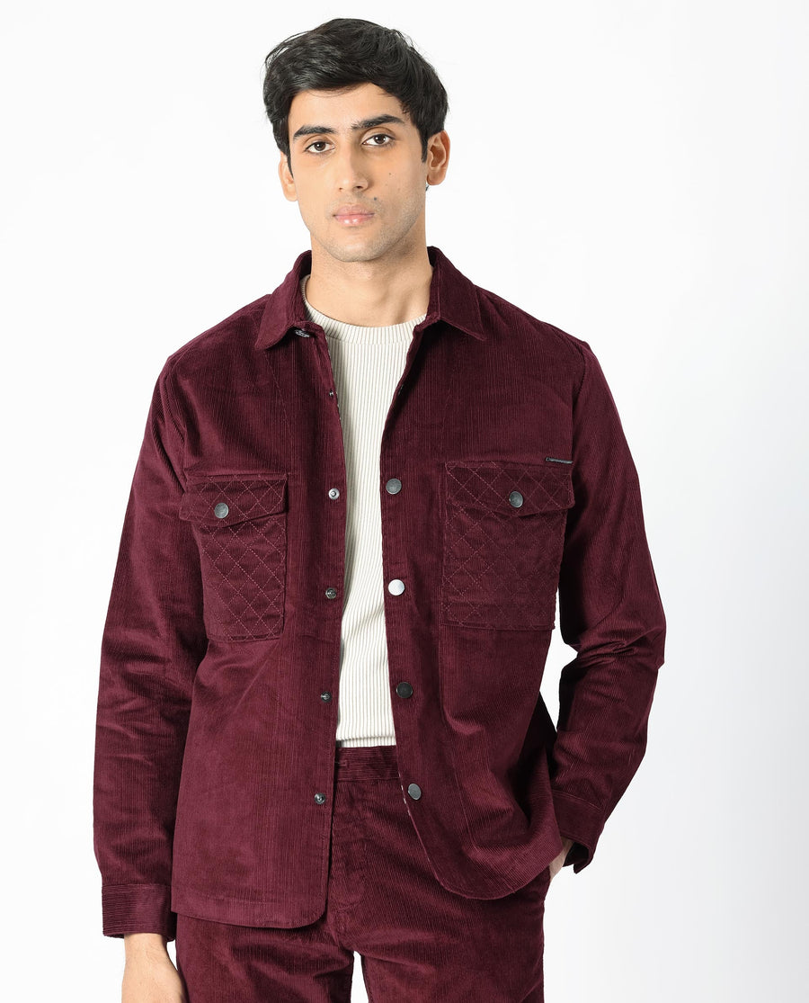 Rare Rabbit Men's Upto Dark Maroon Cotton Plain Regular Fit Full Sleeve Spread Collar Jacket