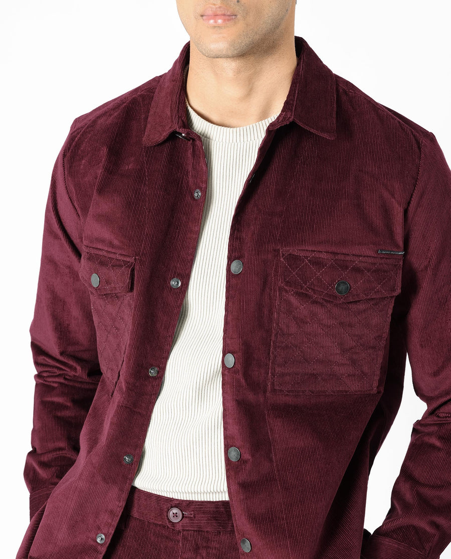 Rare Rabbit Men's Upto Dark Maroon Cotton Plain Regular Fit Full Sleeve Spread Collar Jacket