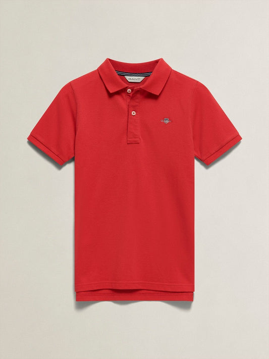 Gant Boys Red Solid Regular Fit Shield Pique Polo T-Shirt