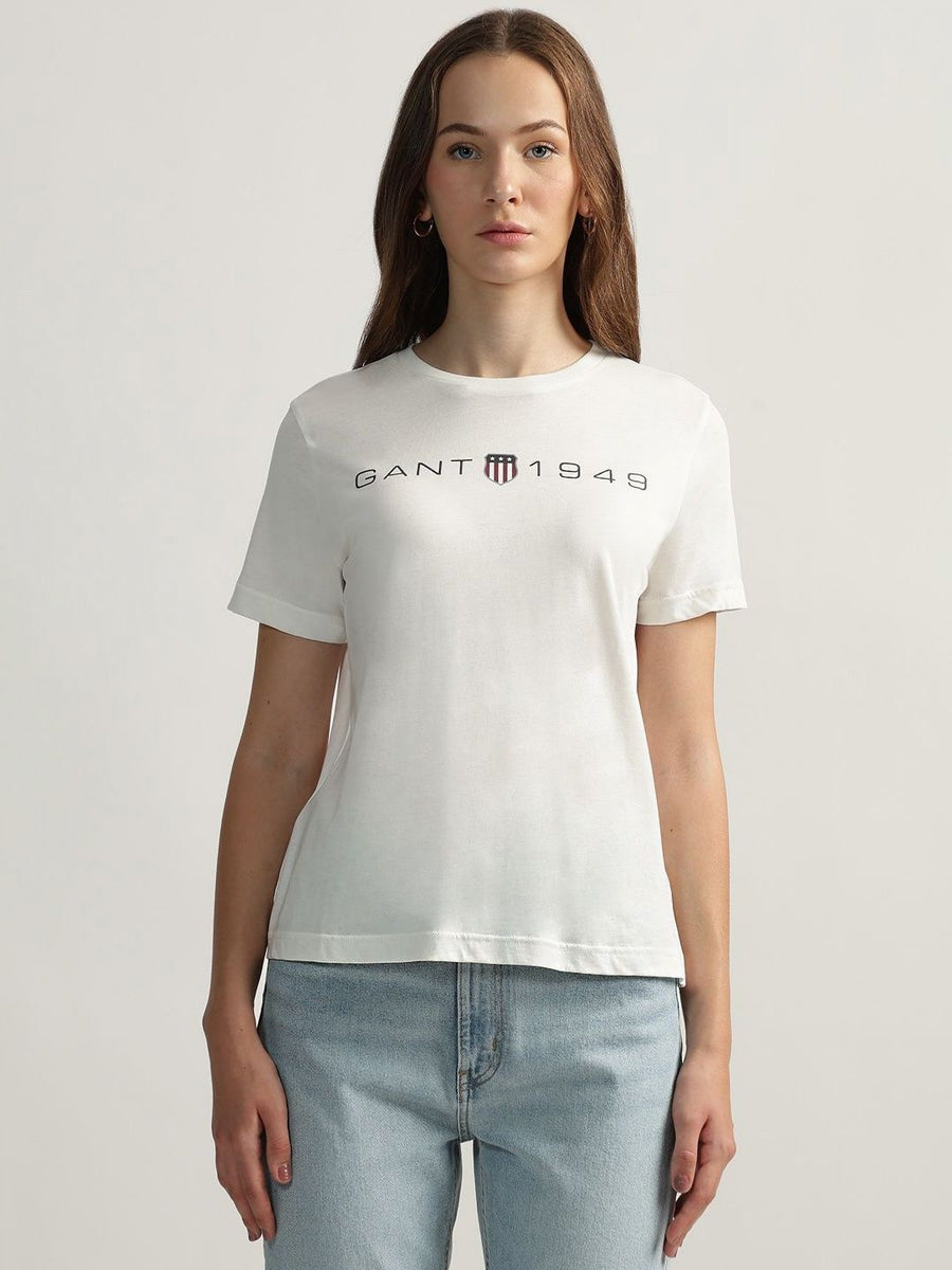 GANT Women Typography Printed Round Neck Cotton T-shirt