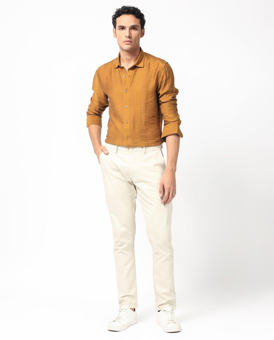 Rare Rabbit Men's Vagen Mustard Viscose Checked Print Regular Fit Full Sleeve Collared Shirt