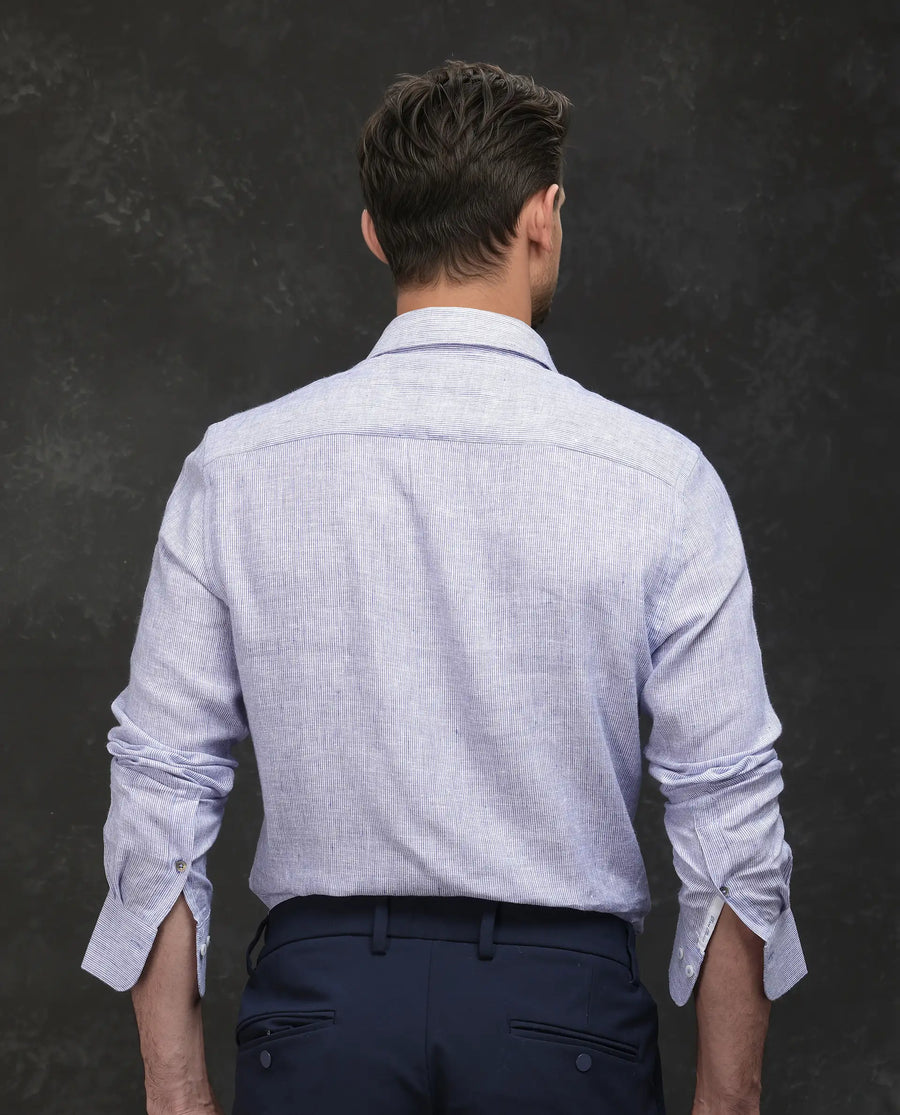 Rare Rabbit Men's Valt Light Blue Linen Blend Plain Regular Fit Full Sleeve Collared Shirt