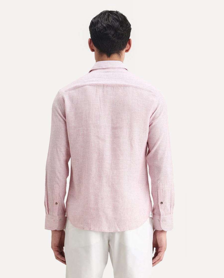 Rare Rabbit Men's Valt Light Pink Linen Blend Plain Regular Fit Full Sleeve Collared Shirt