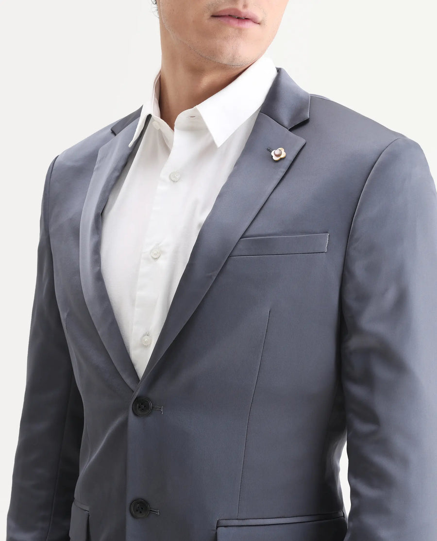 Rare Rabbit Men's Vance Dark Grey Satin Plain Tailored Fit Full Sleeve Lapel Neck Suits