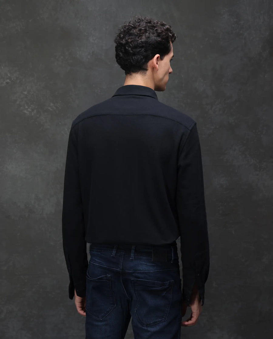 Rare Rabbit Men's Vane-25 Black Cotton Plain Regular Fit Full Sleeve Button-Down Collar Shirt