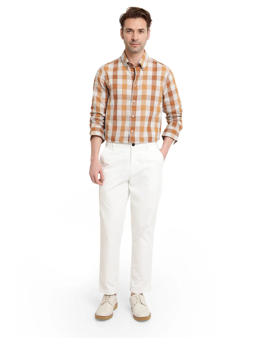 Rare Rabbit Men's Vanta Dusky Mustard Cotton Checked Print Regular Fit Full Sleeve Collared Shirt