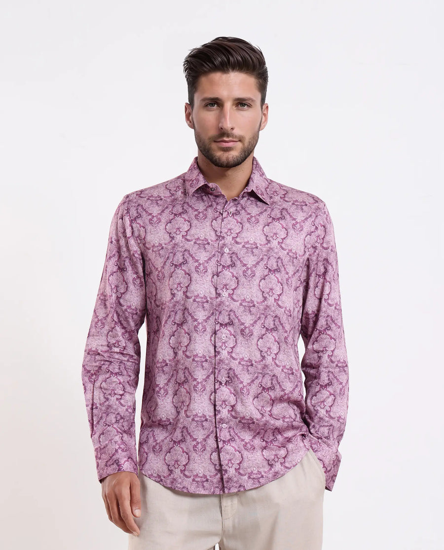 Rare Rabbit Men's Vanto 1 Purple Cotton Blend Fabric Full Sleeve Collared Neck Paisley Print Shirt