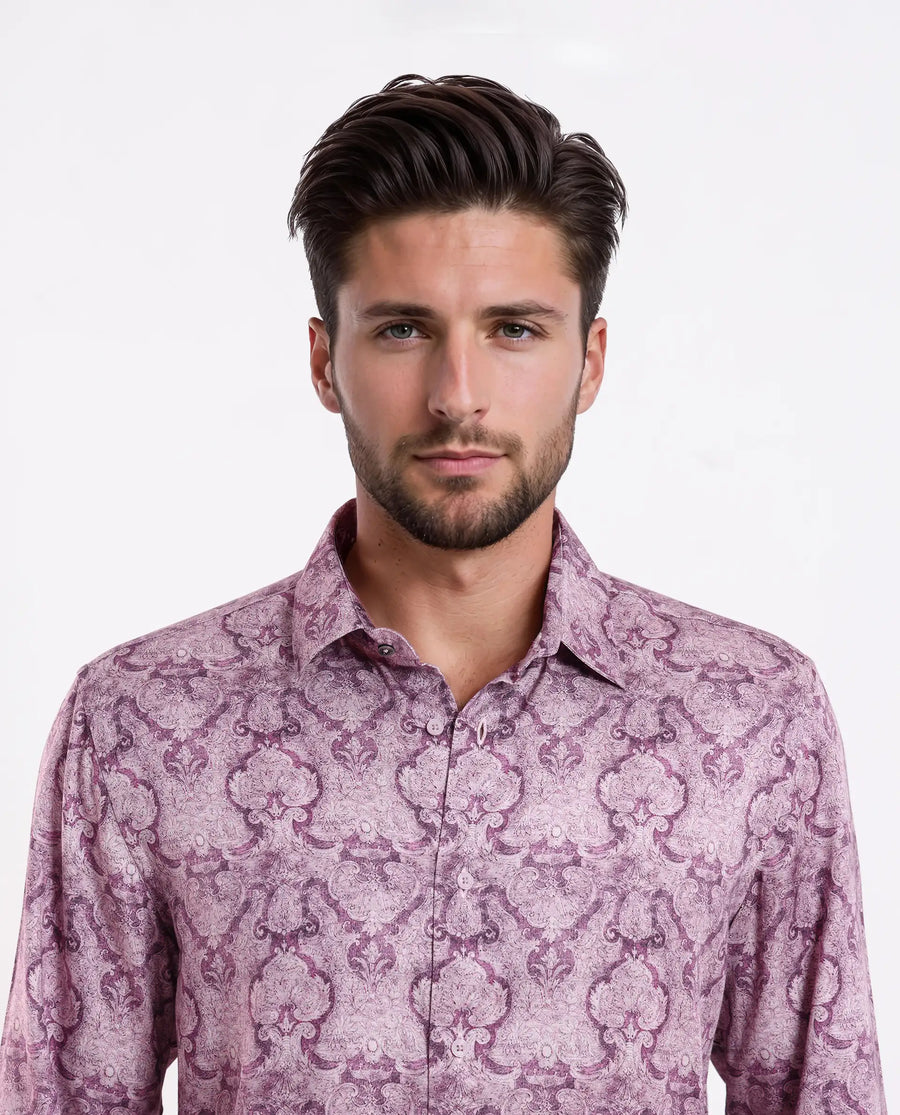 Rare Rabbit Men's Vanto 1 Purple Cotton Blend Fabric Full Sleeve Collared Neck Paisley Print Shirt