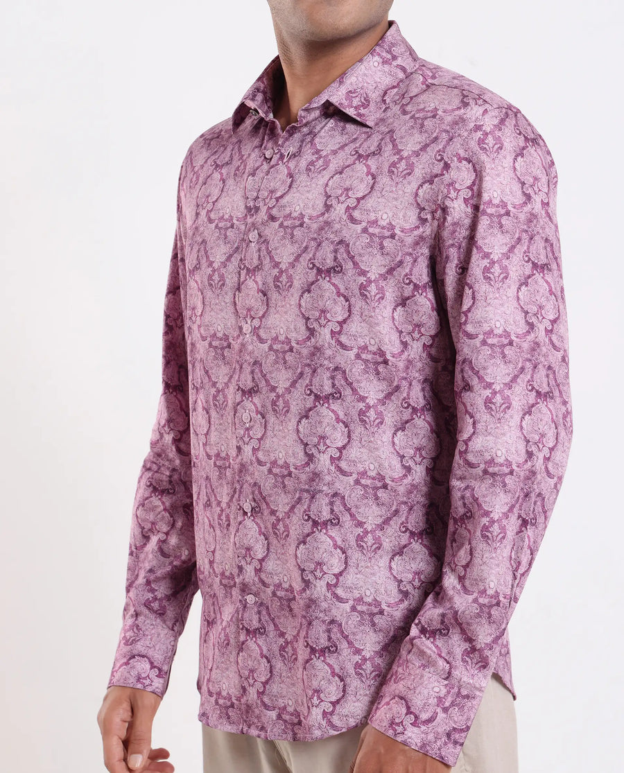 Rare Rabbit Men's Vanto 1 Purple Cotton Blend Fabric Full Sleeve Collared Neck Paisley Print Shirt