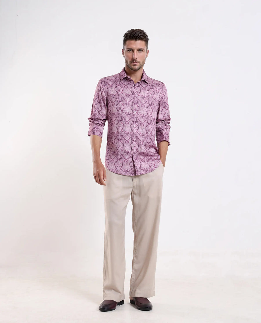 Rare Rabbit Men's Vanto 1 Purple Cotton Blend Fabric Full Sleeve Collared Neck Paisley Print Shirt