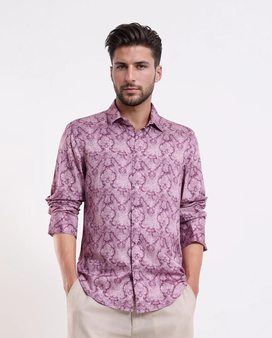 Rare Rabbit Men's Vanto 1 Purple Cotton Blend Fabric Full Sleeve Collared Neck Paisley Print Shirt