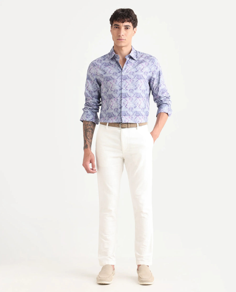 Rare Rabbit Men's Vanto 2 Dusky Blue Cotton Blend Paisley Print Regular Fit Full Sleeve Collared Shirt