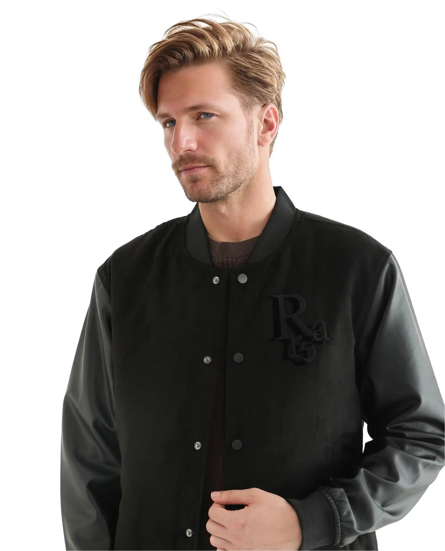 Rare Rabbit Men's Varos Black Cotton Embroidered Regular Fit Full Sleeve Mandarin Collar Jacket
