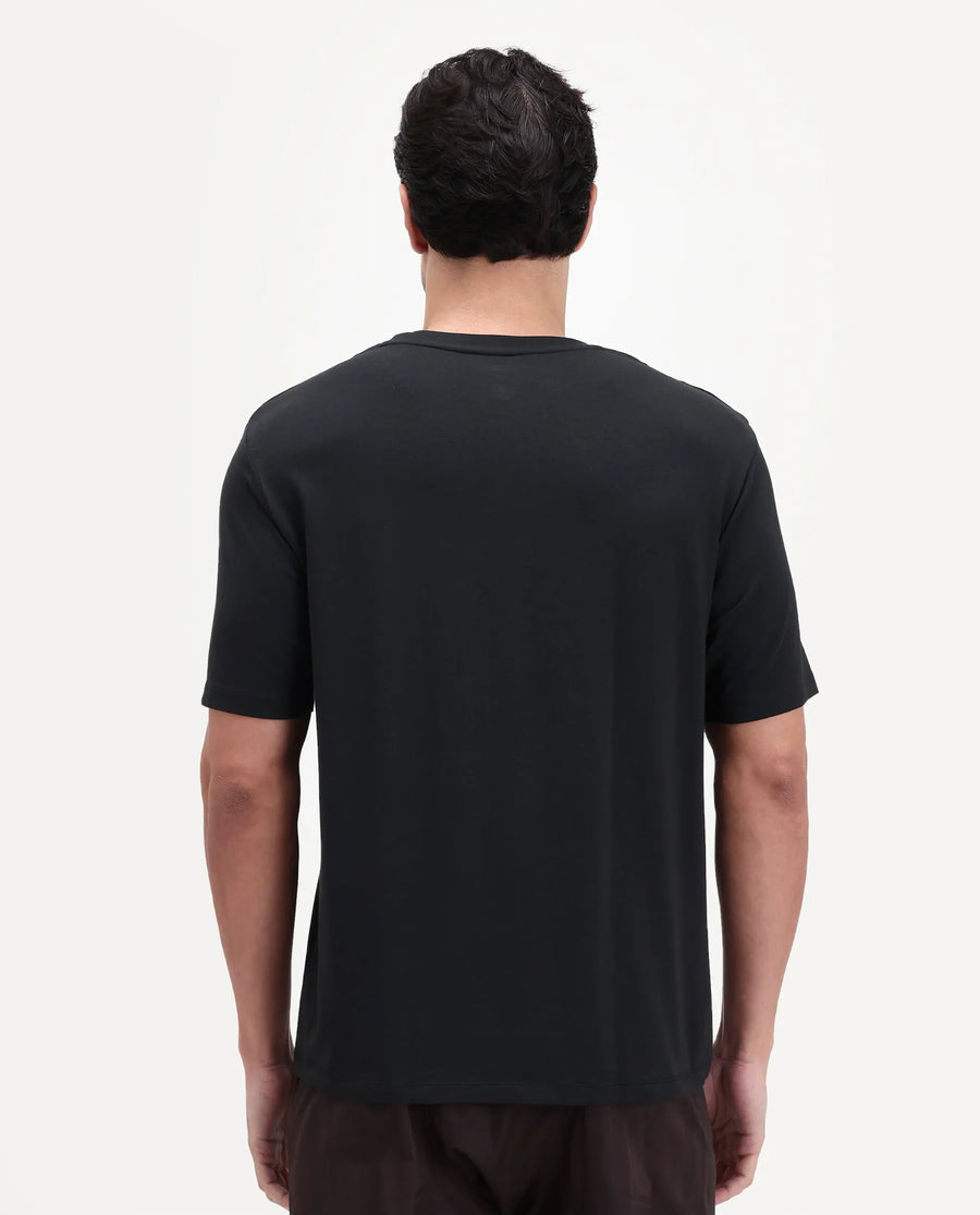 Rare Rabbit Men's Vaux Black Cotton Modal Spandex Half Sleeve Regular Fit Plain T-Shirt