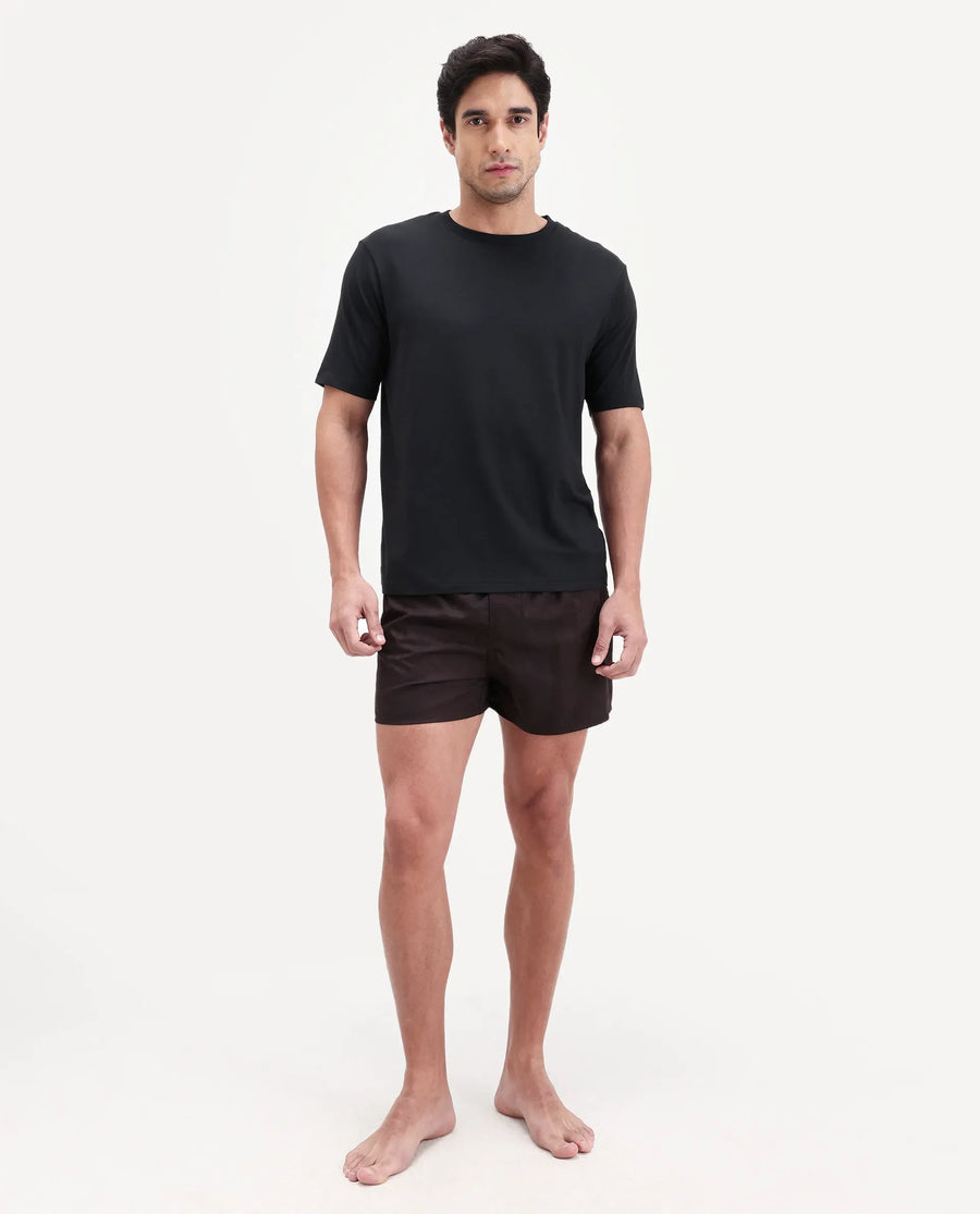 Rare Rabbit Men's Vaux Black Cotton Modal Spandex Half Sleeve Regular Fit Plain T-Shirt