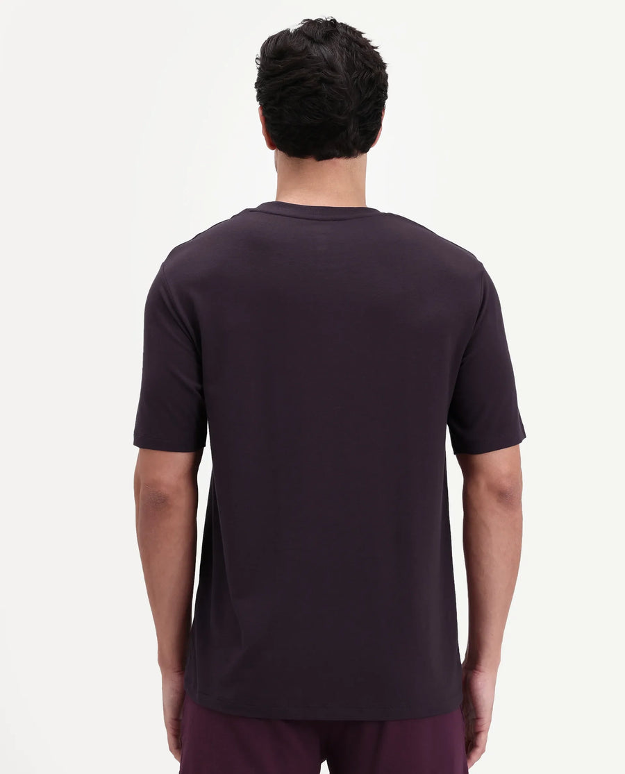 Rare Rabbit Men's Vaux Maroon Cotton Modal Spandex Half Sleeve Regular Fit Plain T-Shirt