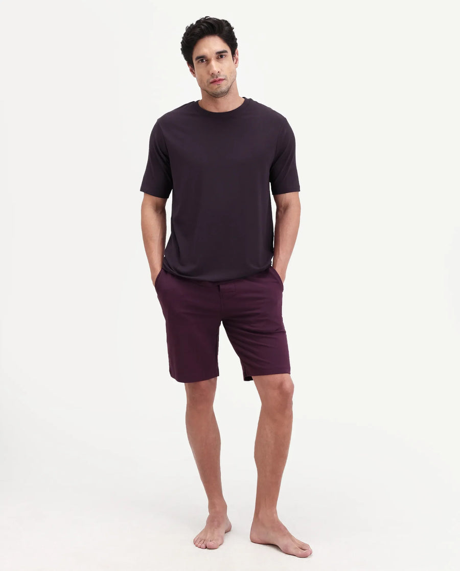 Rare Rabbit Men's Vaux Maroon Cotton Modal Spandex Half Sleeve Regular Fit Plain T-Shirt