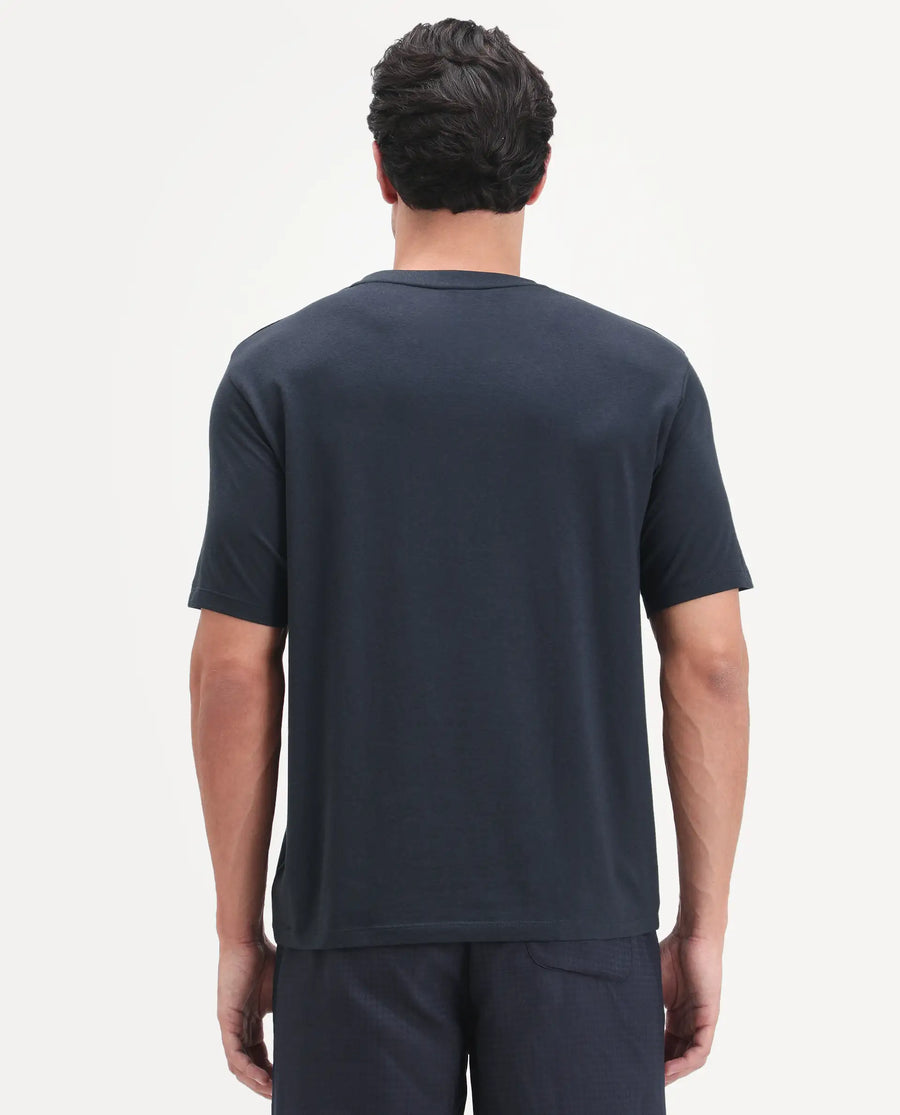 Rare Rabbit Men's Vaux Navy Cotton Modal Spandex Half Sleeve Regular Fit Plain T-Shirt