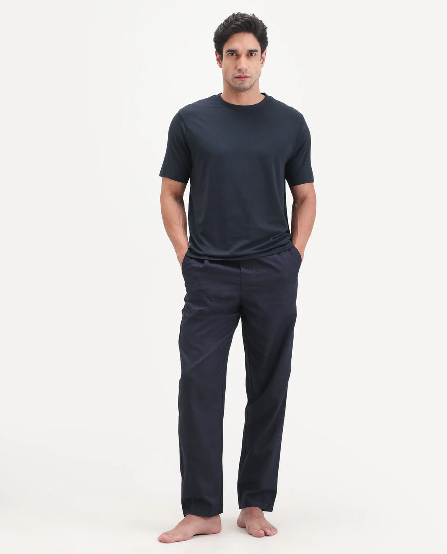 Rare Rabbit Men's Vaux Navy Cotton Modal Spandex Half Sleeve Regular Fit Plain T-Shirt