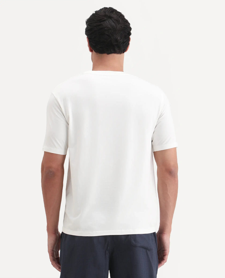 Rare Rabbit Men's Vaux Off White Cotton Modal Spandex Fabric Half Sleeve Regular Fit Plain T-Shirt