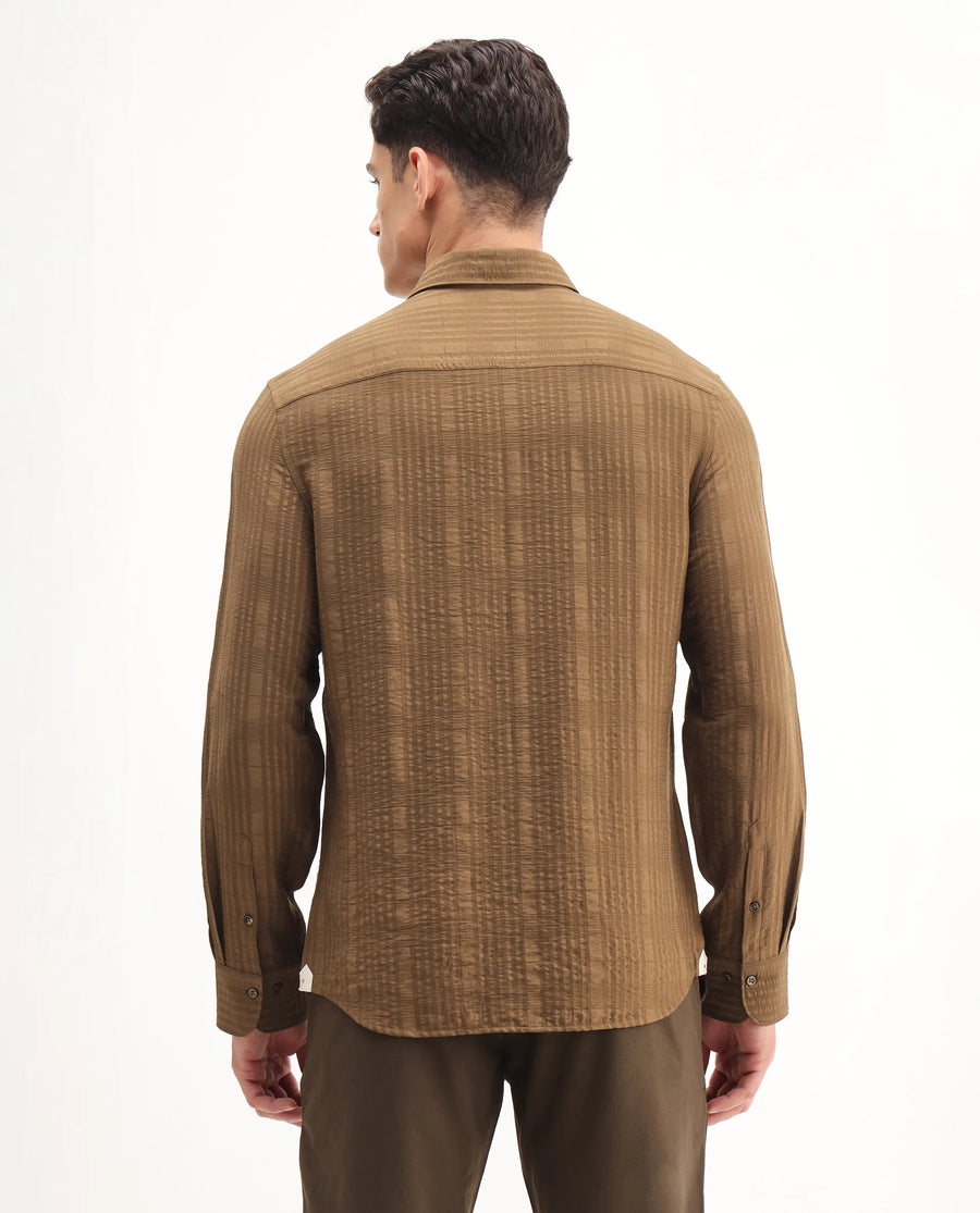 Rare Rabbit Men's Vaxo Dusky Mustard Viscose Blend Checked Print Regular Fit Full Sleeve Collared Shirt
