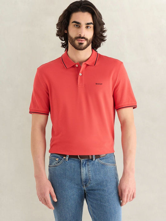 Gant Men Red Solid Regular Fit Pique Polo T-Shirt