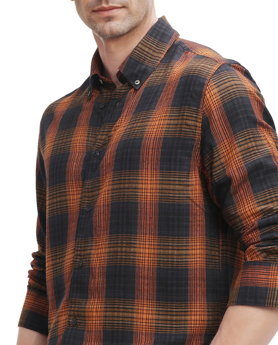 Rare Rabbit Men's Veil Black Checked Print Regular Fit Full Sleeve Collared Shirt