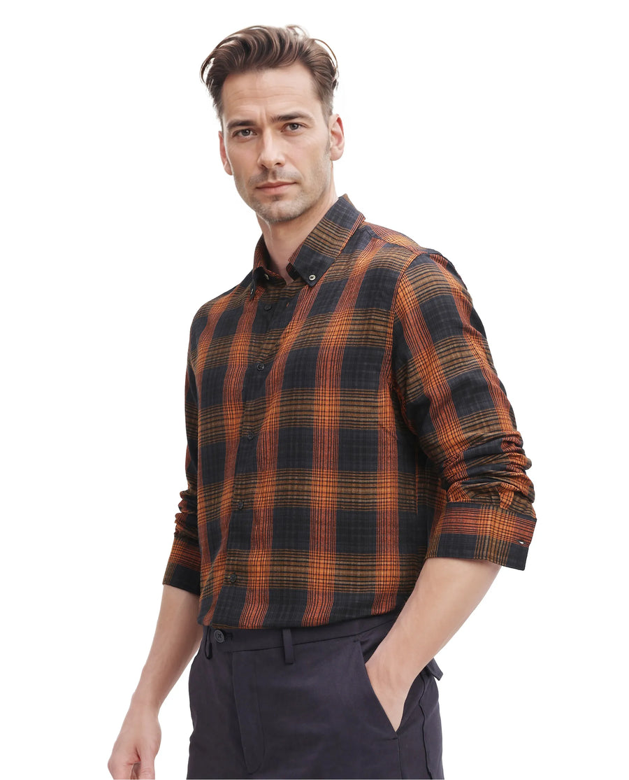 Rare Rabbit Men's Veil Black Checked Print Regular Fit Full Sleeve Collared Shirt
