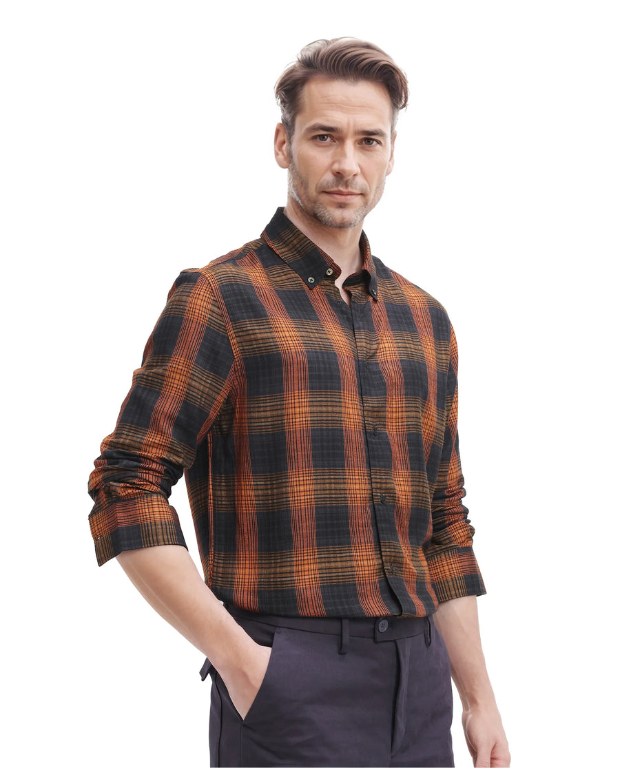 Rare Rabbit Men's Veil Black Checked Print Regular Fit Full Sleeve Collared Shirt