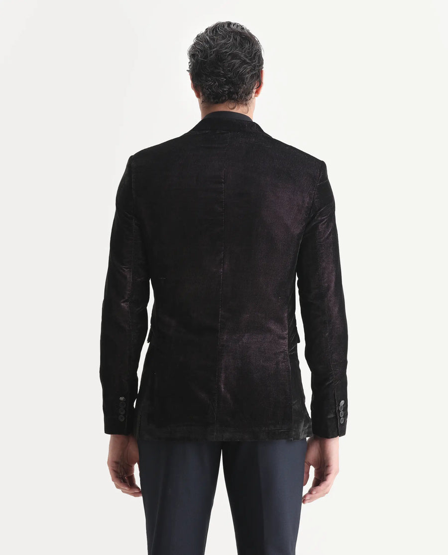 Rare Rabbit Men's Velter Light Purple Velvet Plain Tailored Fit Full Sleeve Lapel Neck Blazer