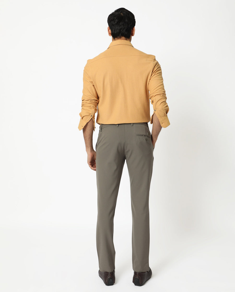 Rare Rabbit Men's Venziya Dark Yellow Cotton Plain Regular Fit Full Sleeve Collared Shirt