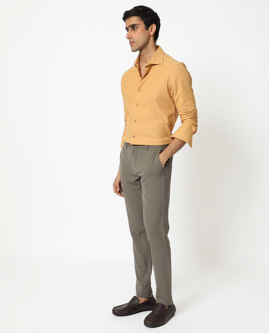 Rare Rabbit Men's Venziya Dark Yellow Cotton Plain Regular Fit Full Sleeve Collared Shirt