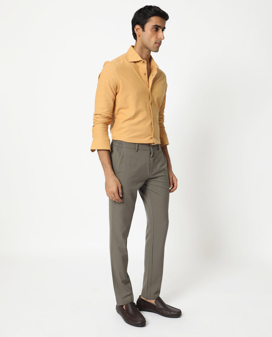 Rare Rabbit Men's Venziya Dark Yellow Cotton Plain Regular Fit Full Sleeve Collared Shirt