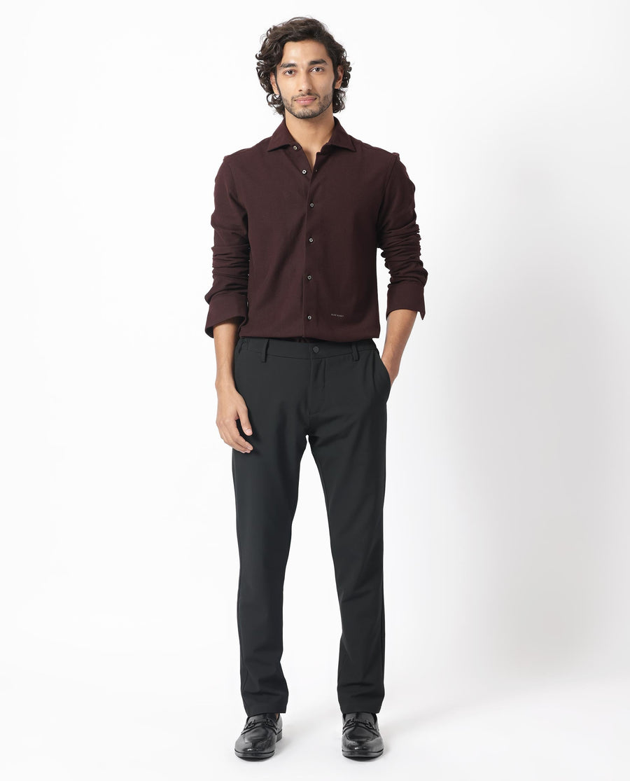 Rare Rabbit Men's Venizia Brown Cotton Textured Regular Fit Full Sleeve Collared Shirt
