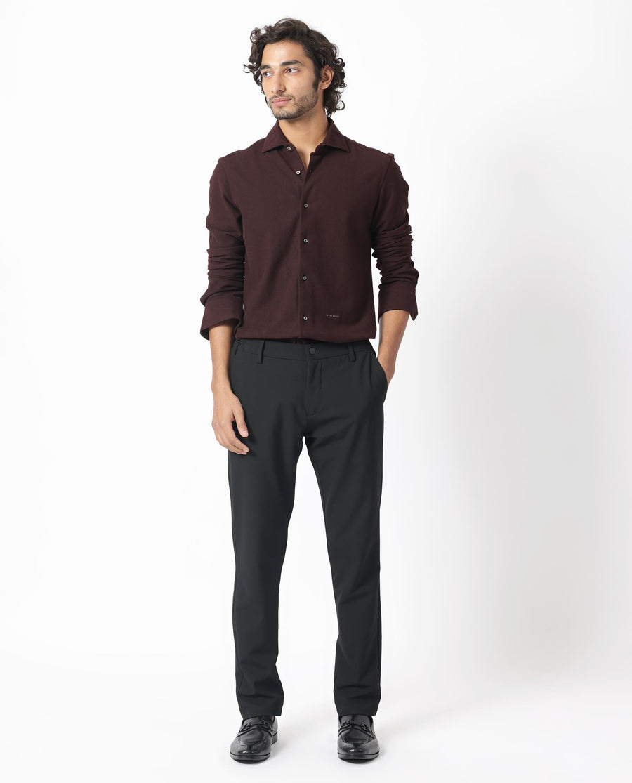Rare Rabbit Men's Venizia Brown Cotton Textured Regular Fit Full Sleeve Collared Shirt