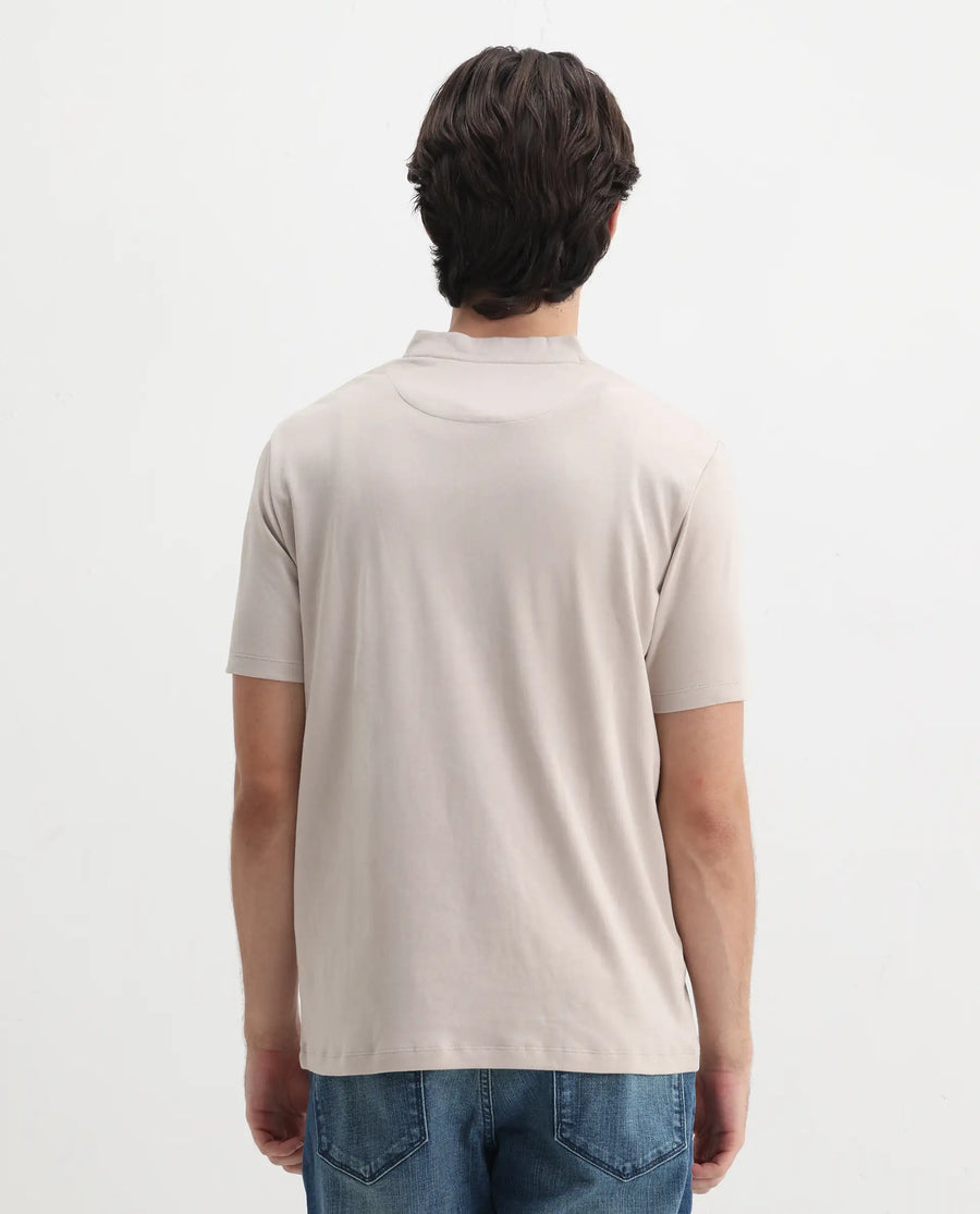 Rare Rabbit Men's Veno Light Beige Cotton Plain Regular Fit Half Sleeve Polo