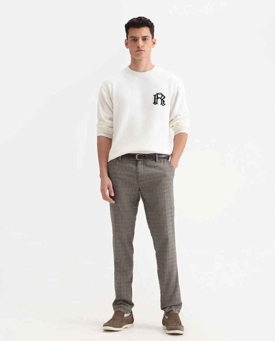 Rare Rabbit Men's Vertex Grey Polyester Checked Print Regular Fit Trouser