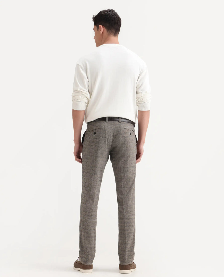 Rare Rabbit Men's Vertex Grey Polyester Checked Print Regular Fit Trouser